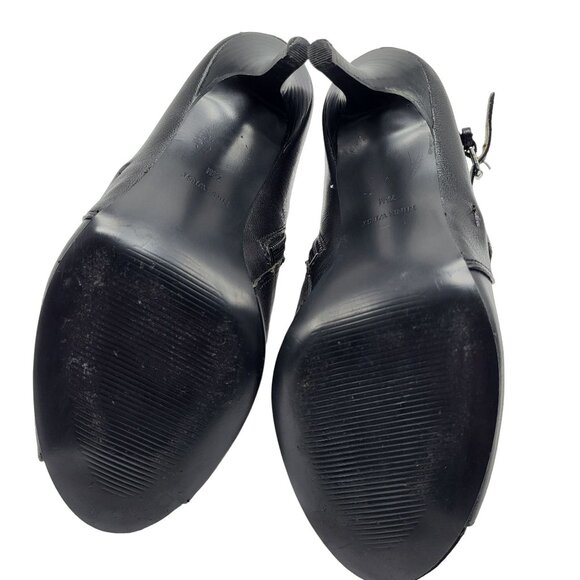 Nine West Gaige Open Toe Black Leather Heeled Bootie Women Size 7.5 Side Zip - Picture 7 of 11
